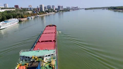 General cargo ship sails on river Stock Footage 280503130
