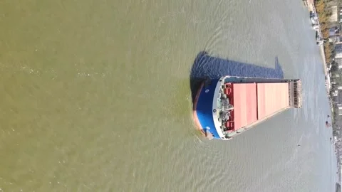 General cargo ship sails on river Stock Footage 287096709
