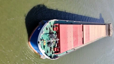 General cargo ship sails on river Stock Footage 287096730