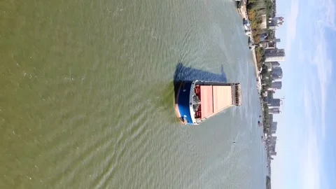 General cargo ship sails on river Stock Footage 287096913