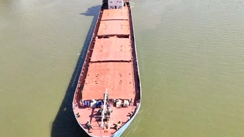 General cargo ship sails on river Stock Footage 287097007