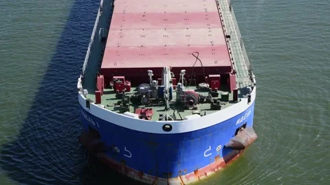 General cargo ship sails on water Stock Footage 195932591