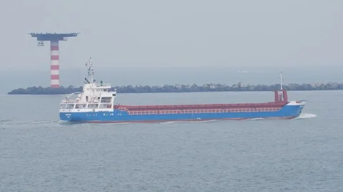 General cargo ship Selene Prahm inbound for Rotterdam. 4K footage. Stock Footage 113642675