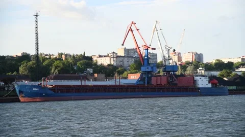 General cargo ship stands by coal terminal Stock Footage 222791626
