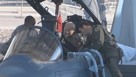 General chuck yeager getting ready for take off - 2012 Stock Footage 106161399
