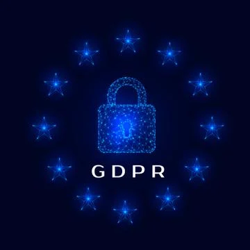 General Data Protection Regulation (GDPR) padlock and stars on dark backgroun 스톡 일러스트