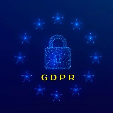 General Data Protection Regulation (GDPR) padlock and stars on blue backgroun Stock Illustration