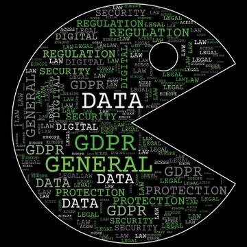 General Data Protection Regulation, GDPR, word cloud concept security on blac Stock Illustration