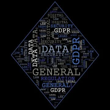 General Data Protection Regulation, GDPR, word cloud concept security on blac Stock Illustration