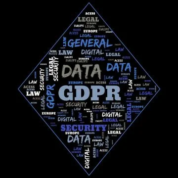 General Data Protection Regulation, GDPR, word cloud concept security on blac Stockillustratie