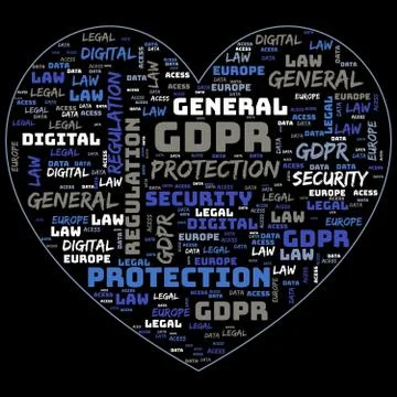 General Data Protection Regulation, GDPR, word cloud concept security on blac Stock Illustration