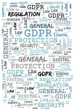 General Data Protection Regulation, GDPR, word cloud concept security on whit Stock Illustration