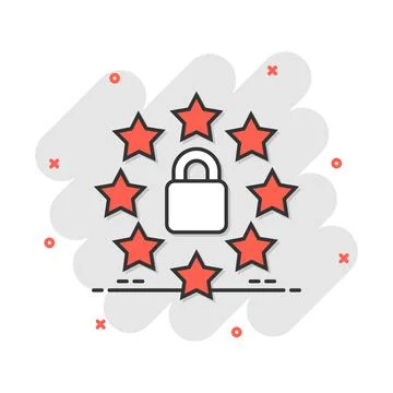 General data protection regulation padlock vector icon in comic style. GDPR i Stock Illustration