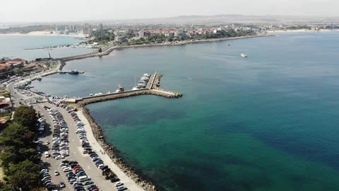 General drone view of Nessebar, ancient city on the Black Sea coast Bulgaria Stock Footage 266517008