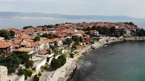 General drone view of Nessebar, ancient city on the Black Sea coast Stock Footage 266517040