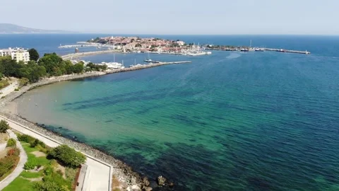 General drone view of old Nessebar, ancient city on the Black Sea coast of B Stock Footage 266809355