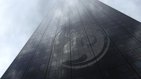 General Electric logo on a skyscraper facade reflecting clouds. Editorial 3D Stock Illustration