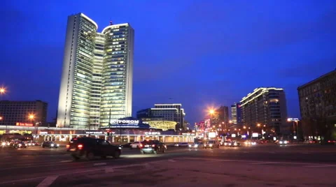 General evening view of New Arbat in Moscow, Russia Stock Footage 56347706