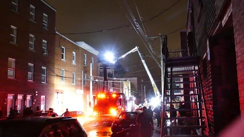 General fire scene at night Stock Footage 116709840