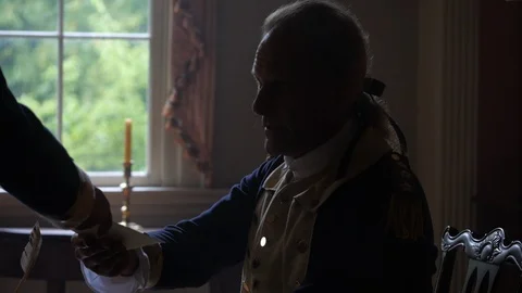 General George Washington the commander at dark Revolutionary War HQ Video stock 105382322