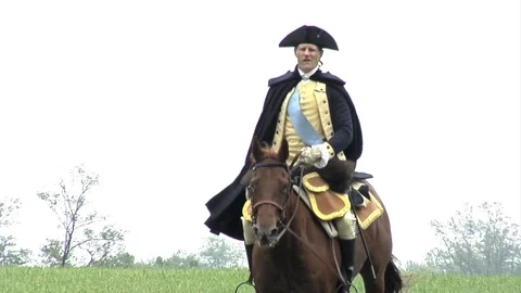 General George Washington as Commander Galloping on Horseback, Leading in Battle Stock Footage 105381723