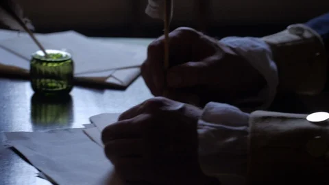 General George Washington writes orders with quill in Revolutionary War HQ Stock Footage 105824113