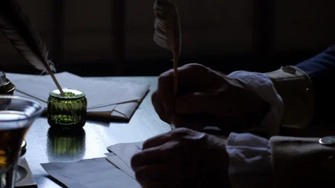General George Washington writes orders with a quill pen Stock Footage 105824417