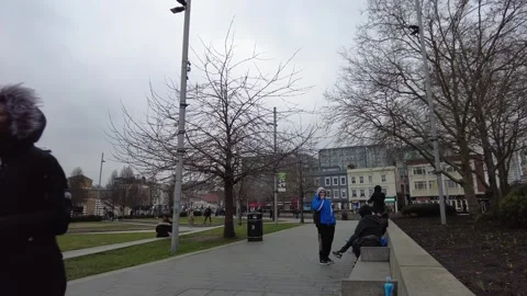 General Gordon Square Woolwich Town centre London Uk group of young black girls Stock Footage 301879250