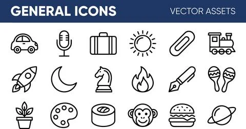 General Icons Vector Assets Collection for Diverse Design Projects. Stock Illustration