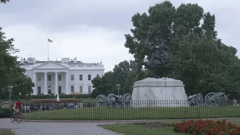 General Jackson statue, Lafayette square and the White house at Washington DC Stock Footage 94459084