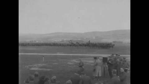 General J.J. Pershing and partymen review the troops of 89th Division 1918-1919 Stock Footage 98955165