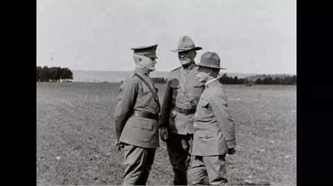 General John J. Pershing talking with military officers Stock Footage