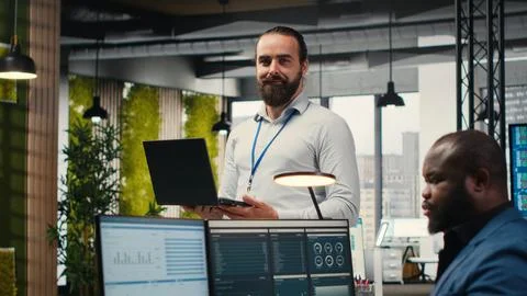 General manager uses digital technology to forecast business performance Stock Photos