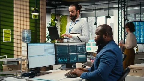 General manager uses digital technology to forecast business performance Stock Photos