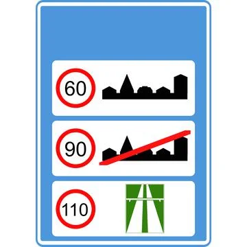 General maximum speed limits. General speed limits. Road sign. Stock Illustration