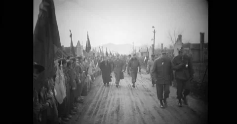 General Maxwell D. Taylor and businessman Robert T. Stevens walking on road Stock Footage