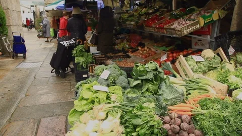 General Panoramic of traditional market in town. Angle view Stock Footage