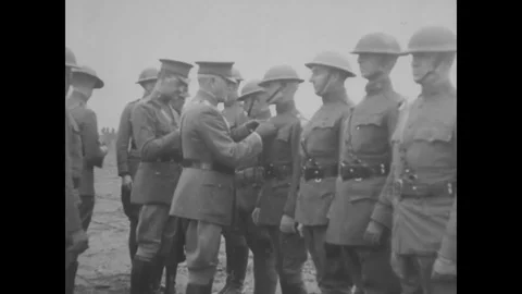 General Pershing decorates the honor men and shakes hand 1918-1919 Stock Footage 98954259