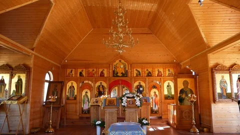 General plan of the altar and icons of the Russian Orthodox Church Video stock 129381271