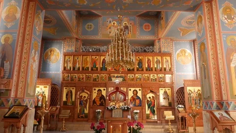 General plan of the altar of the icon of the Russian Orthodox Church Vídeos de archivo 129317990