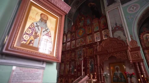 The General plan of the altar inside the Church. Day Stock Footage 131255316