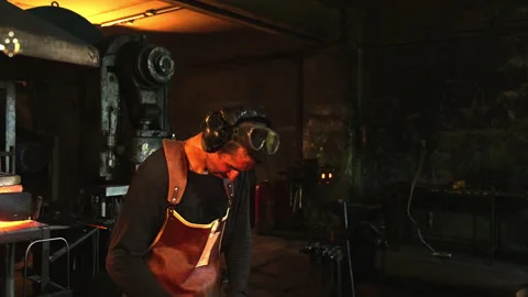 A general plan with a blacksmith at work Stock Footage 150036028