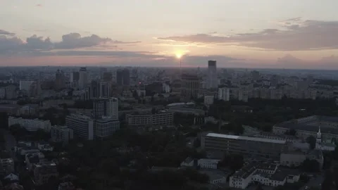 The general plan of the city of Kyiv. Sunset. Aerial photography. Stock Footage 228867636