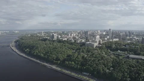 General plan of the city of Kyiv. View of the right bank. City center. Summer. Stock Footage 219957678