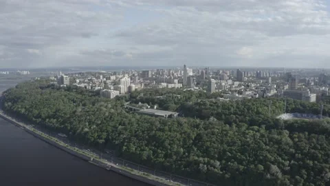 General plan of the city of Kyiv. View of the right bank. City center. Summer. Stock Footage 219957704