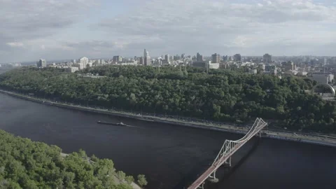 General plan of the city of Kyiv. View of the right bank. City center. Summer. Stock Footage 219957708