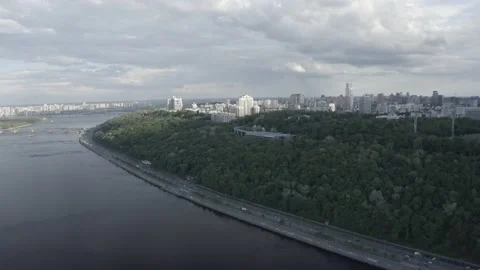General plan of the city of Kyiv. View of the right bank. City center. Summer. Stock Footage 219957715