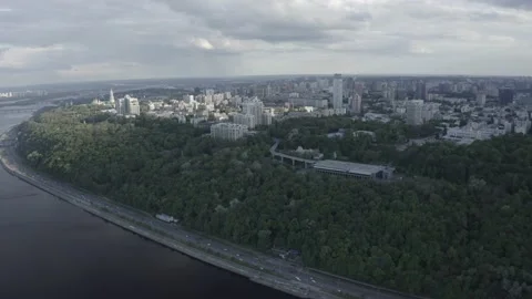 General plan of the city of Kyiv. View of the right bank. City center. Summer. Stock Footage 219957720