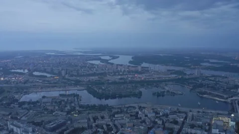 The general plan of the city of the Obolon district. Lightning on the horizon. Stock Footage 219957432