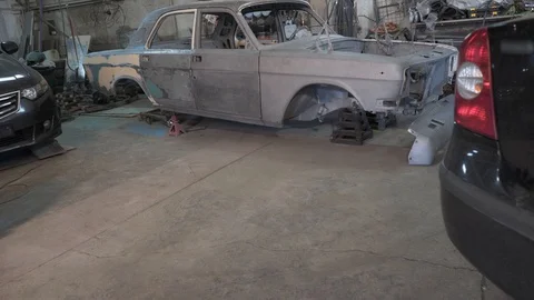 The General plan of a disassembled retro car Stock Footage 129051188